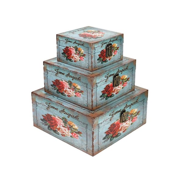 Blue 10 in. x 5 in. Wood Decorative Boxs Wooden Treasure Storage