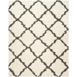 Dallas Shag Ivory/Dark Gray 8 ft. x 10 ft. Geometric Diamond Trellis Area Rug