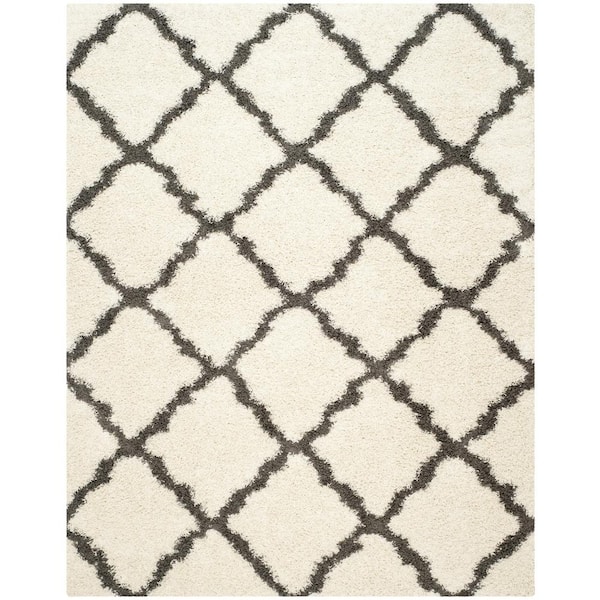 SAFAVIEH Dallas Shag Ivory/Dark Gray 9 ft. x 12 ft. Geometric Diamond Trellis Area Rug