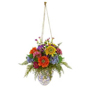 29 in. Mixed Flowers Artificial Plant in Hanging Vase
