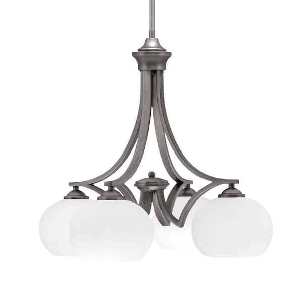 Unbranded Clevelend 4-Light Graphite Chandelier, Round Chandelier with 7 in. White Muslin Glass Shades, No bulbs included
