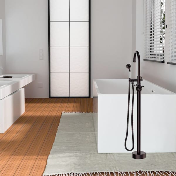 Satico 45-1/4 in. 2-Handle Freestanding Tub Faucet with Hand Shower Head in Oil Rubbed Bronze