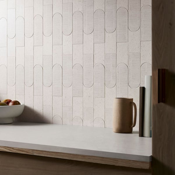 Illume Tokyo White 4 in. x 0.35 in. Limestone Look Textured Matte Porcelain Mosaic Floor and Wall Tile Sample