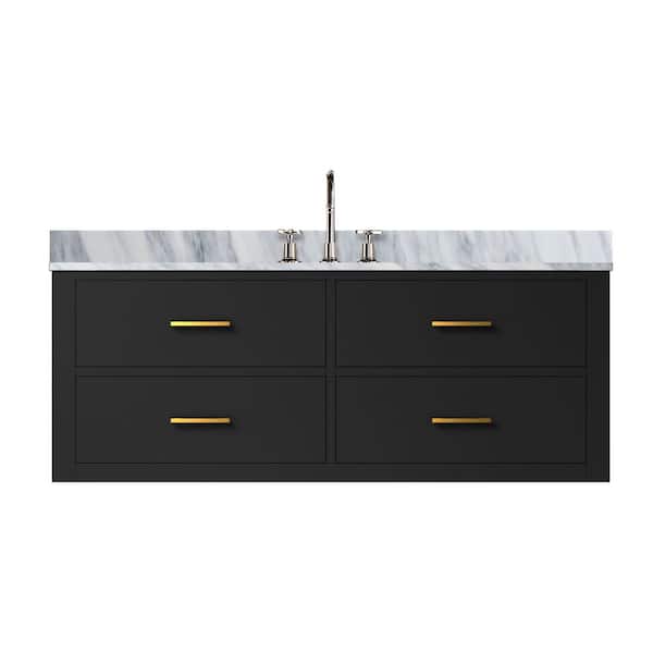 Sherman 48 in. W x 22 in. D Black Double Bath Vanity with Carrara Marble Top, and Faucet Set