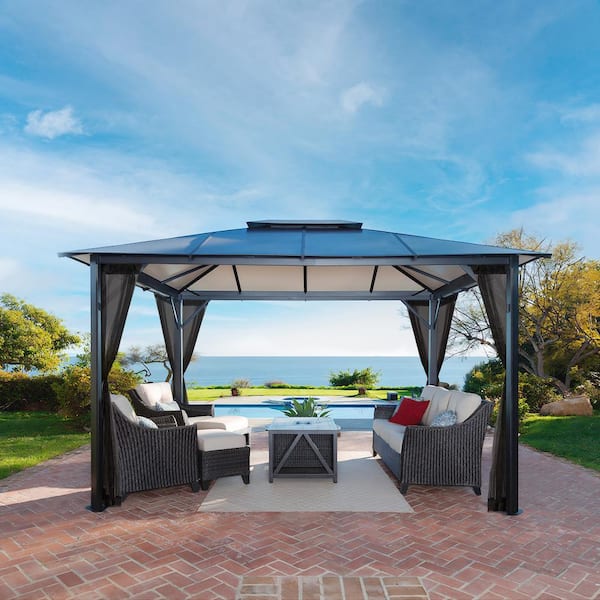 Paragon Outdoor Durham 11 ft. x 13 ft. Aluminum Hard Top Gazebo with Mosquito Netting