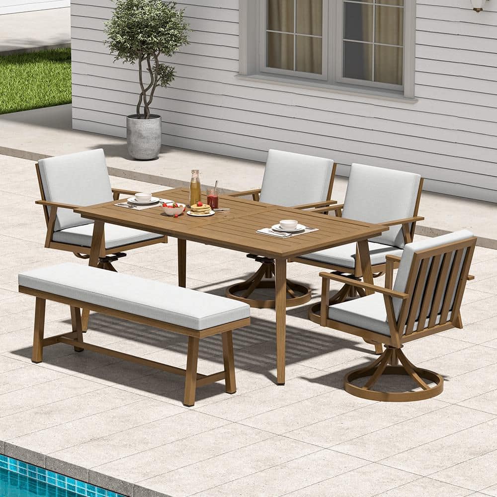 CikaCika 6-Piece Brown Metal Outdoor Dining Set with Rectangular