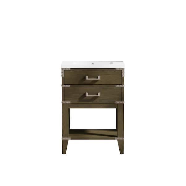 Norlvn 24 in. Single Sink Freestanding Gray Bath Vanity with White Resin Top Assembled Solid Wood Vanity