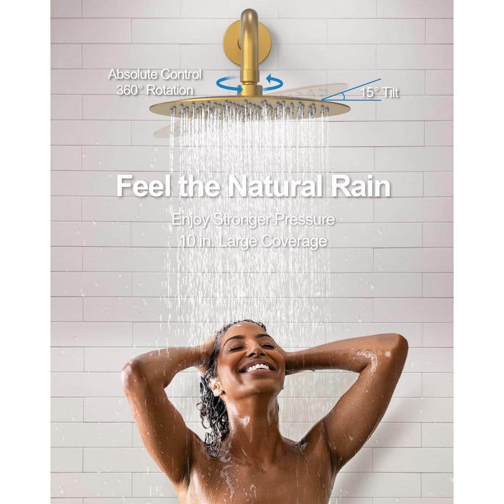 Grandjoy 10" Brushed Gold Rainfall Shower Head Set with Handheld Spray