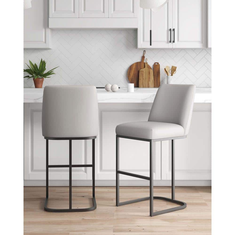 Serena Modern 29.13 in. Light Grey Metal Bar Stool with Faux Leather Upholstered Seat (Set of 2) price history on PriceWatchPro