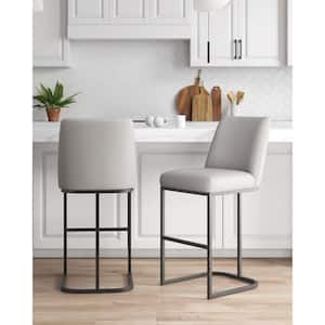 Serena Modern 29.13 in. Light Grey Metal Bar Stool with Faux Leather Upholstered Seat (Set of 2)