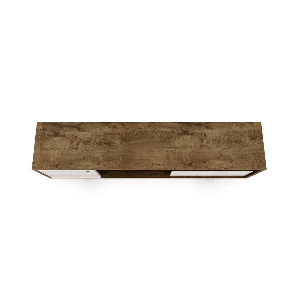 Rustic Brown and White Solid Wood 71" TV Stand with Cabinet