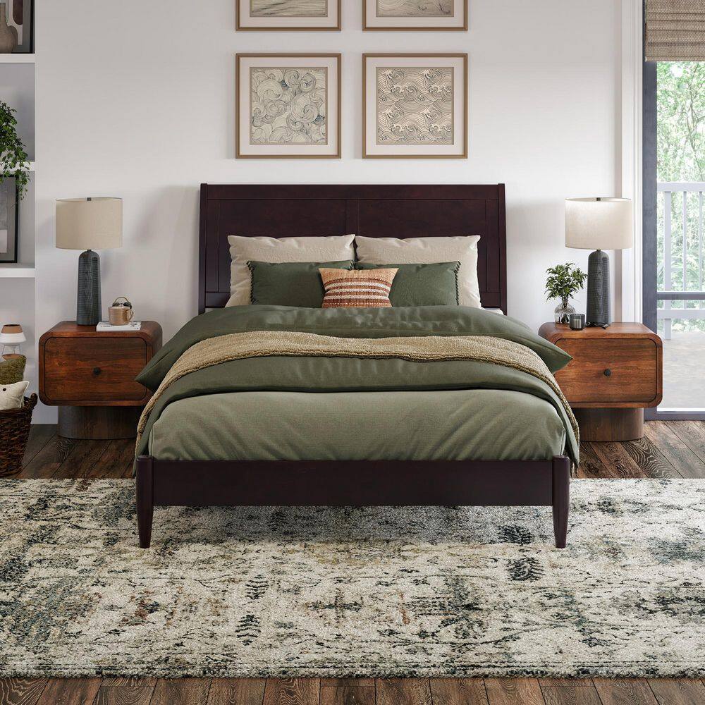 Valencia Espresso Full Wood Sleigh Platform Bed with Slats