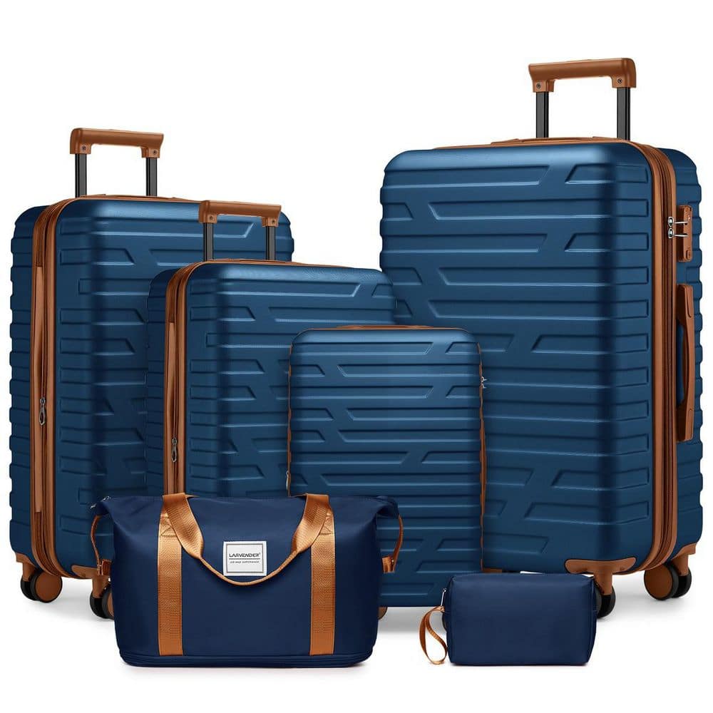 LIVACA 6-Piece Navy Blue ABS Plastic Hardside Expandable Spinner