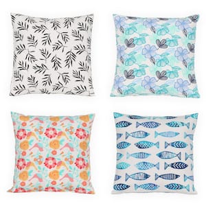 18 in. Floral Square Outdoor Throw Pillow (4-Pack)