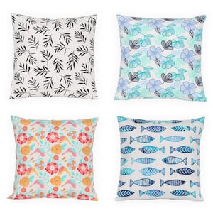 18 in. x 18 in. Blue Outdoor Waterproof Throw Pillow Covers Floral Printed  and Boho Farmhouse Outdoor Pillow (Set of 4) B096Z5HT2G - The Home Depot