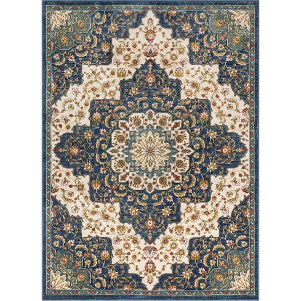 Well Woven Tulsa Oracle Traditional Persian Medallion Blue 7 ft. 10 in. x 10 ft. 6 in. Area Rug