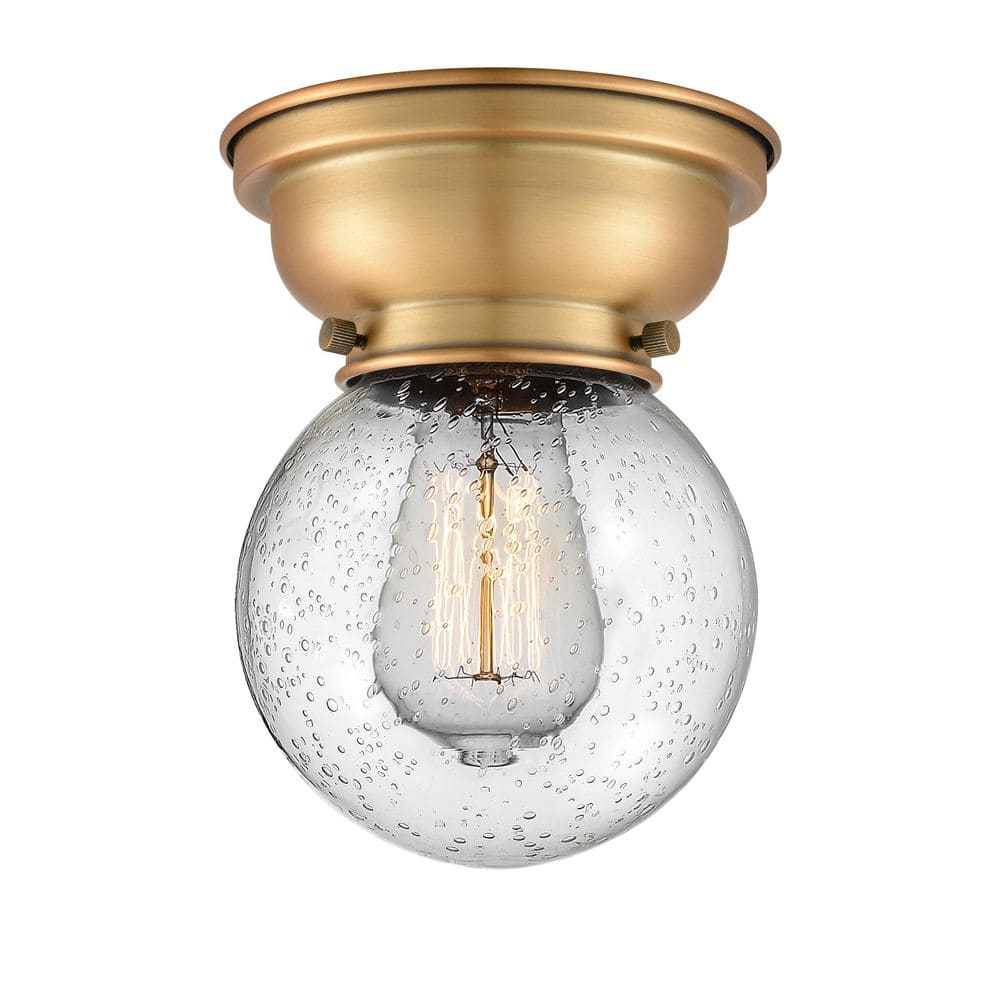 Beacon 6.25 in. 1-Light Brushed Brass Industrial Flush Mount with Seeded Glass Shade price history on PriceWatchPro