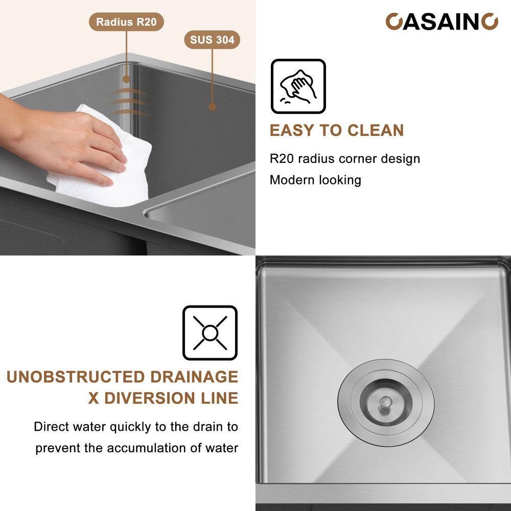 31'' Brushed Stainless Steel Double Bowl Undermount Kitchen Sink