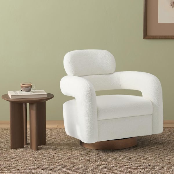 Bayville Modern 29 in. Wide Sherpa Fabric Barrel Accent Chair with 360° Swivel in Cream