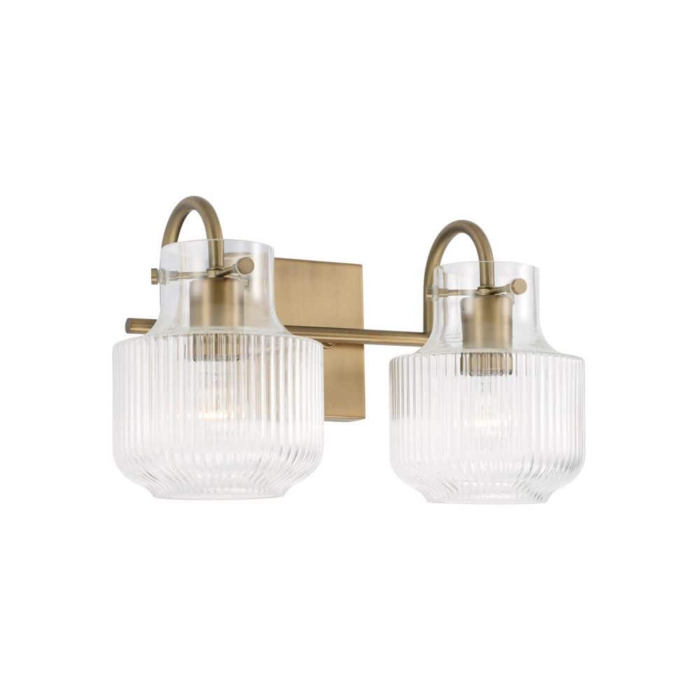 Nyla 15 in. W x 9 in. H 2-Light Aged Brass Vanity Light with Clear Fluted Glass price history on PriceWatchPro