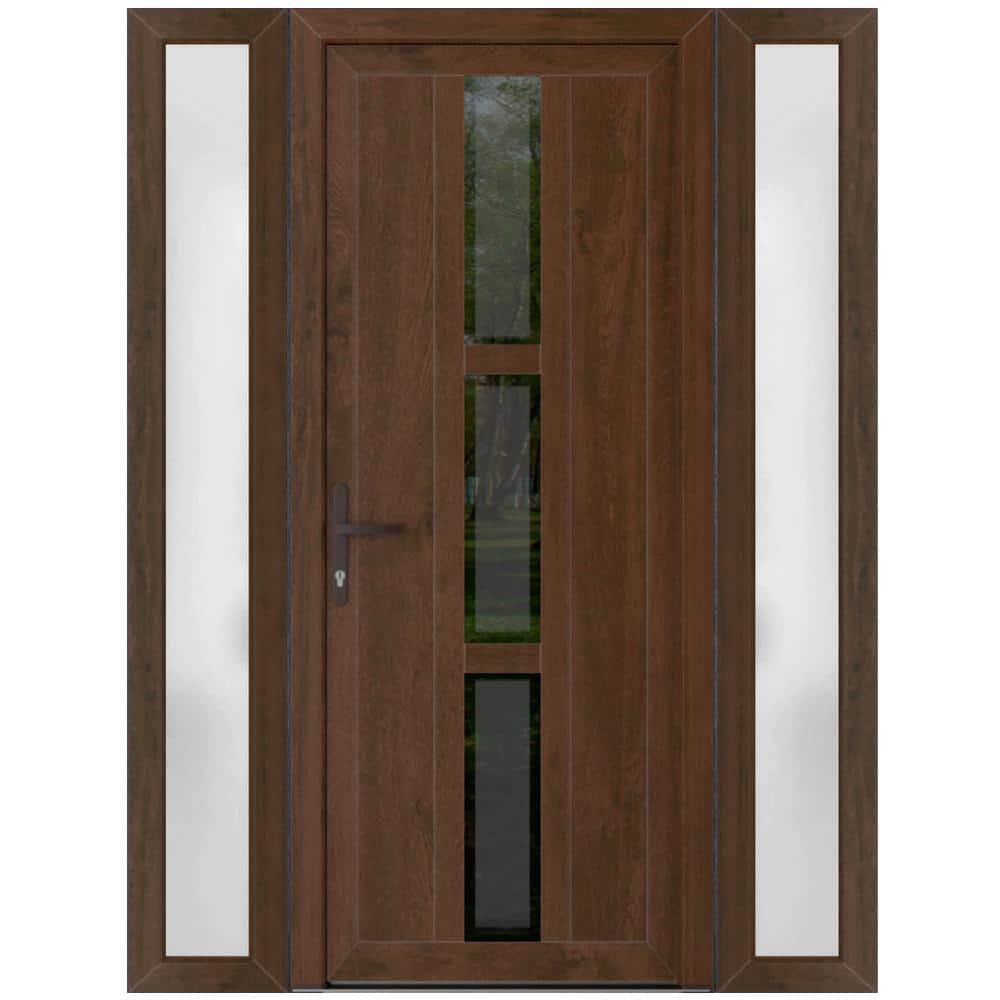 68 in. x 80 in. Right-hand/Inswing Mirrored Glass Walnut Steel Prehung Front Door with Hardware price history on PriceWatchPro