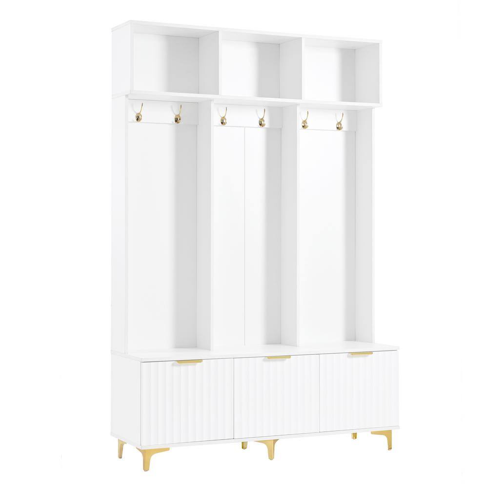 White and Gold Large Hall Tree with Bench and Storage