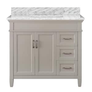 Ashburn 37 in. W x 22 in. D Bath Vanity in Grey with Carrara White Marble Top DR