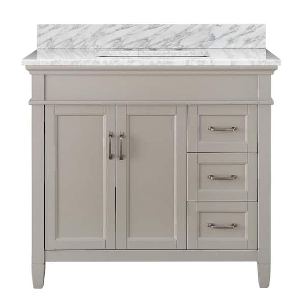 Home Decorators Collection Ashburn 37 in. Single Sink Gray Bath Vanity with Carrara White Marble Top (Assembled)