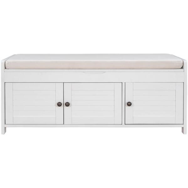 Z-joyee 18 in. H x 43.5 in. W White Wood Shoe Storage Bench