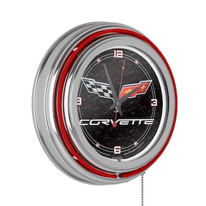 Corvette Red C6 Black Lighted Analog Neon Clock