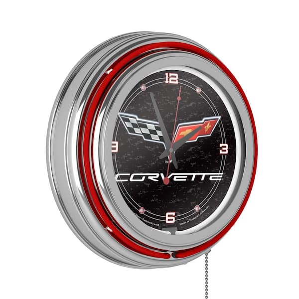 Corvette Red C6 Black Lighted Analog Neon Clock