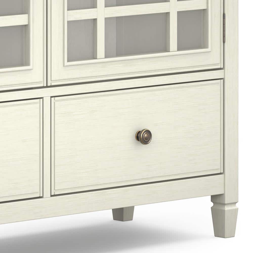 Antique White Solid Pine Tall Storage Cabinet with Adjustable Shelves