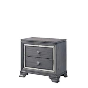 30 in. Gray 2-Drawer Wooden Nightstand