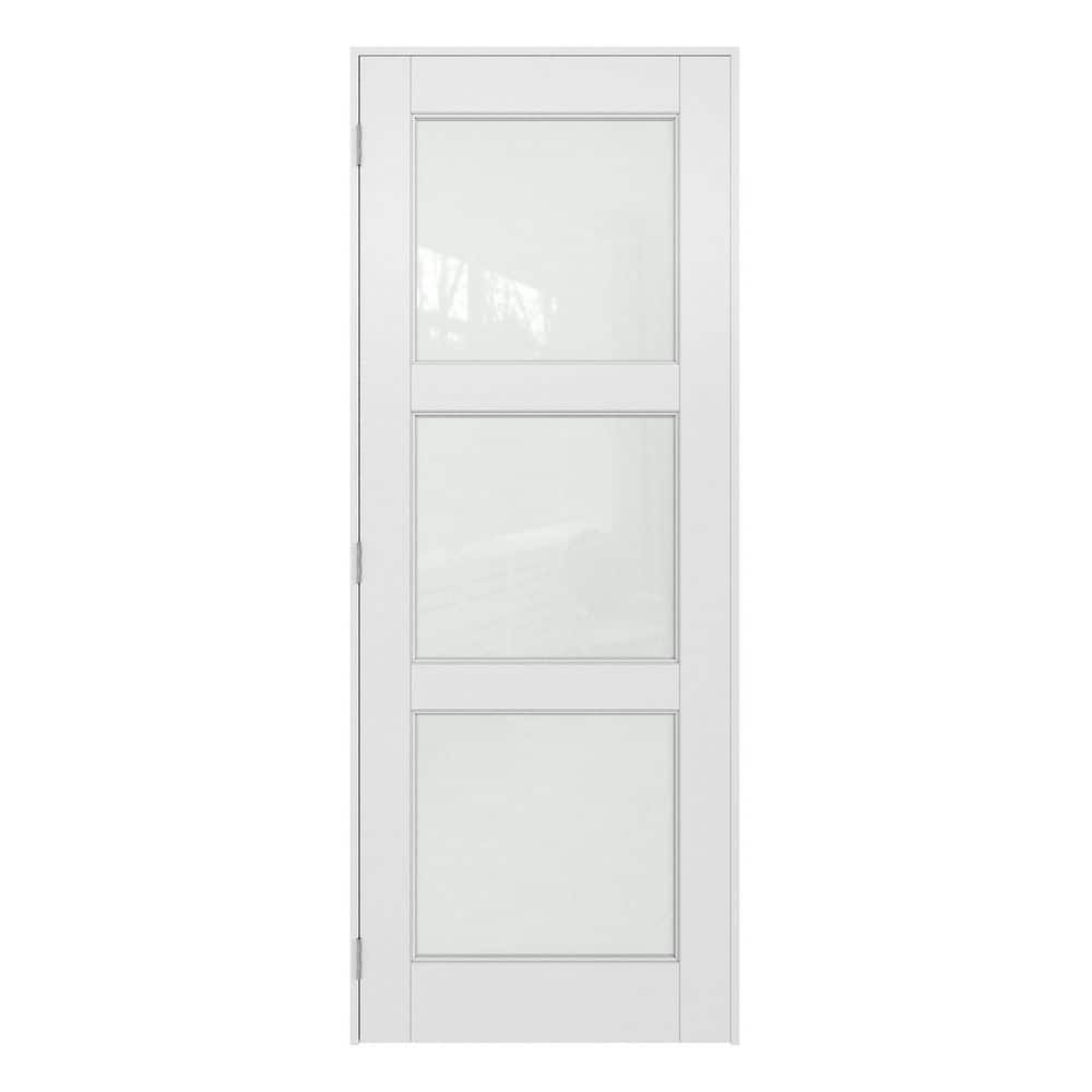 Assembly Required 28 in. x 80 in. 3-Lite Frosted Glass Right-Hand White Wood Interior Door Kit w/Separate Jamb price history on PriceWatchPro