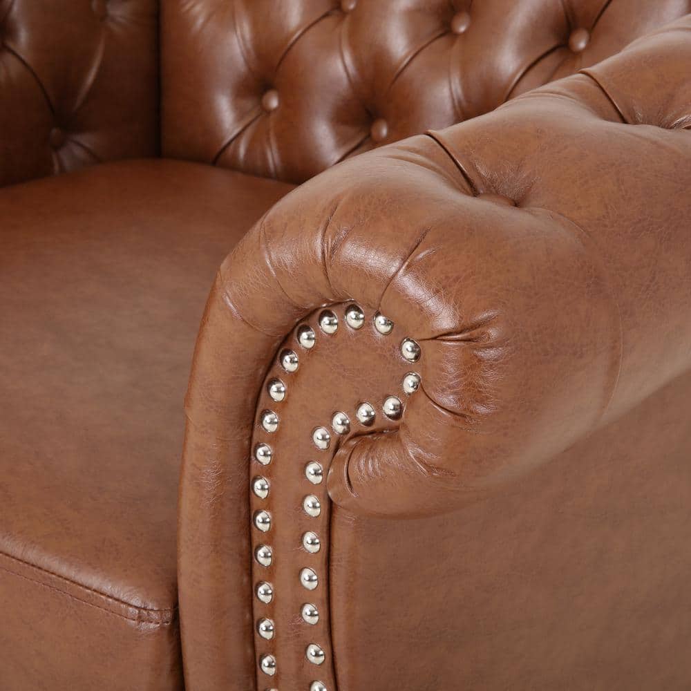 Handcrafted Cognac Brown Faux Leather Club Accent Chair