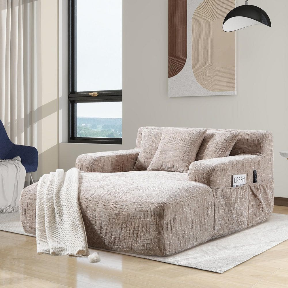 HOMEFUN Modern khaki Chenille Upholstery Oversized Chaise