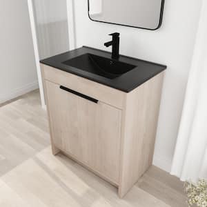 30 in. W x 16 in. D x 34 in. H, Single Black Ceramic Sink, Freestanding Bathroom Brown Vanity with 2 Soft-Close Doors
