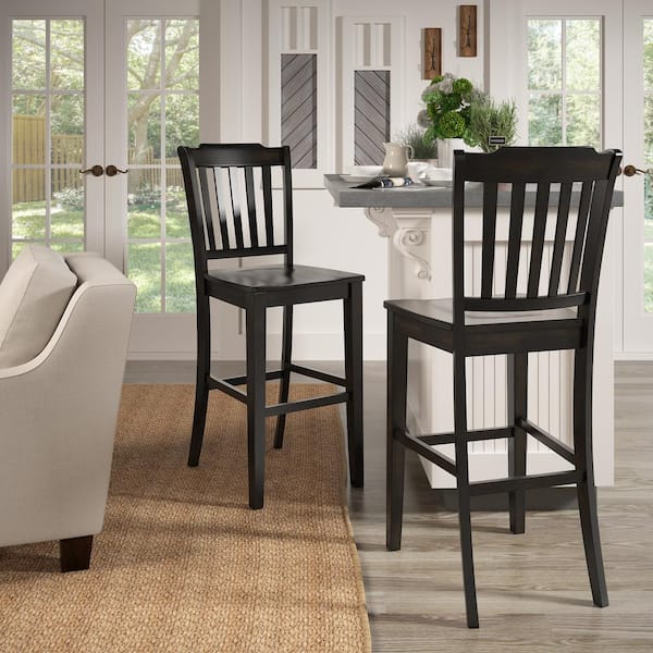 Antique Black Slat Back Bar Height Chairs (Set of 2)