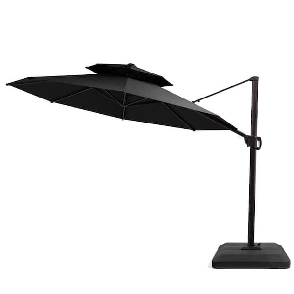 12 ft. Aluminum Cantilever Offset Outdoor Large Parasol Patio Umbrella in Black with Base Included