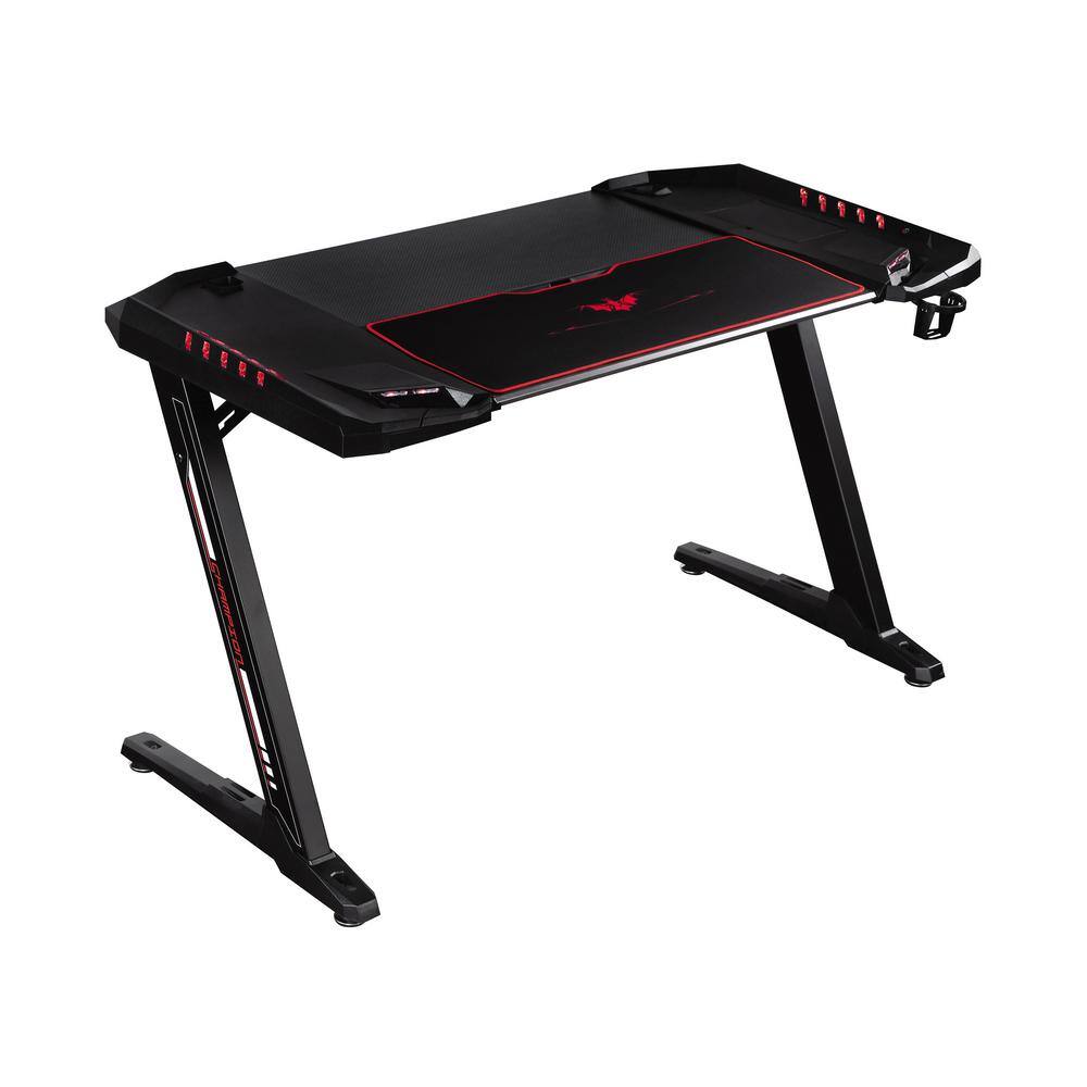 Z-Framed 51" Black Gaming Desk with RGB Lighting and Power Outlets