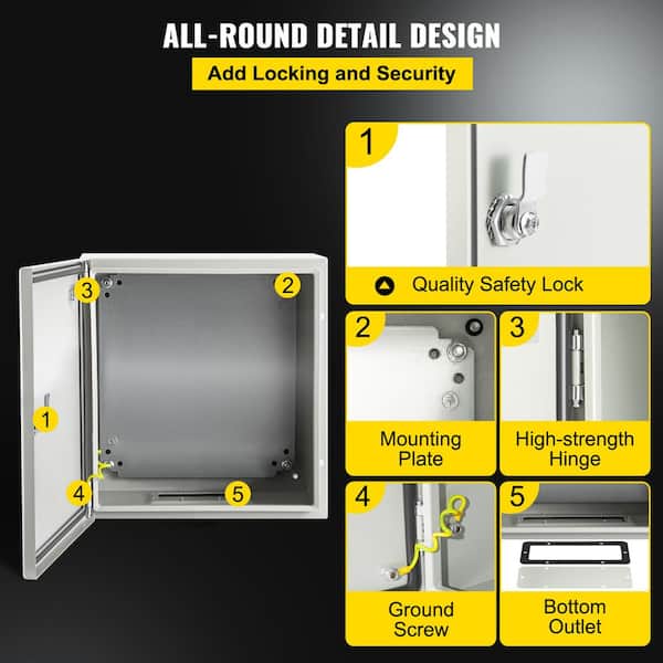 Tocretoare Outdoor Electrical Box, Steel Junction Box 16 X 12 X 8'', NEMA 4X Electrical Enclosure Box IP66 Waterproof & Dustproof, Universal Electrical Project Box With Lock & Mounting Plate