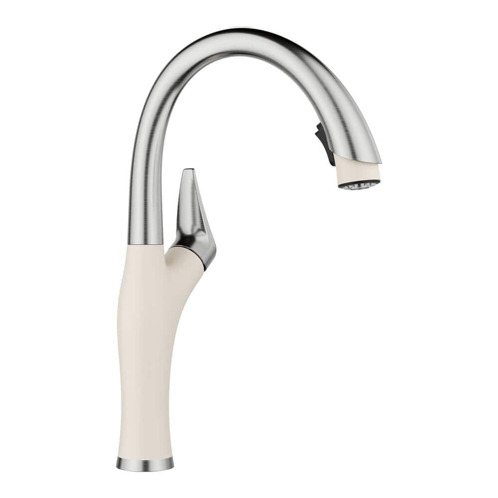 Blanco ARTONA Single Handle Pull Down Sprayer Kitchen Faucet In PVD   Pvd Steel Soft White Blanco Pull Down Kitchen Faucets 443040 64 1000 