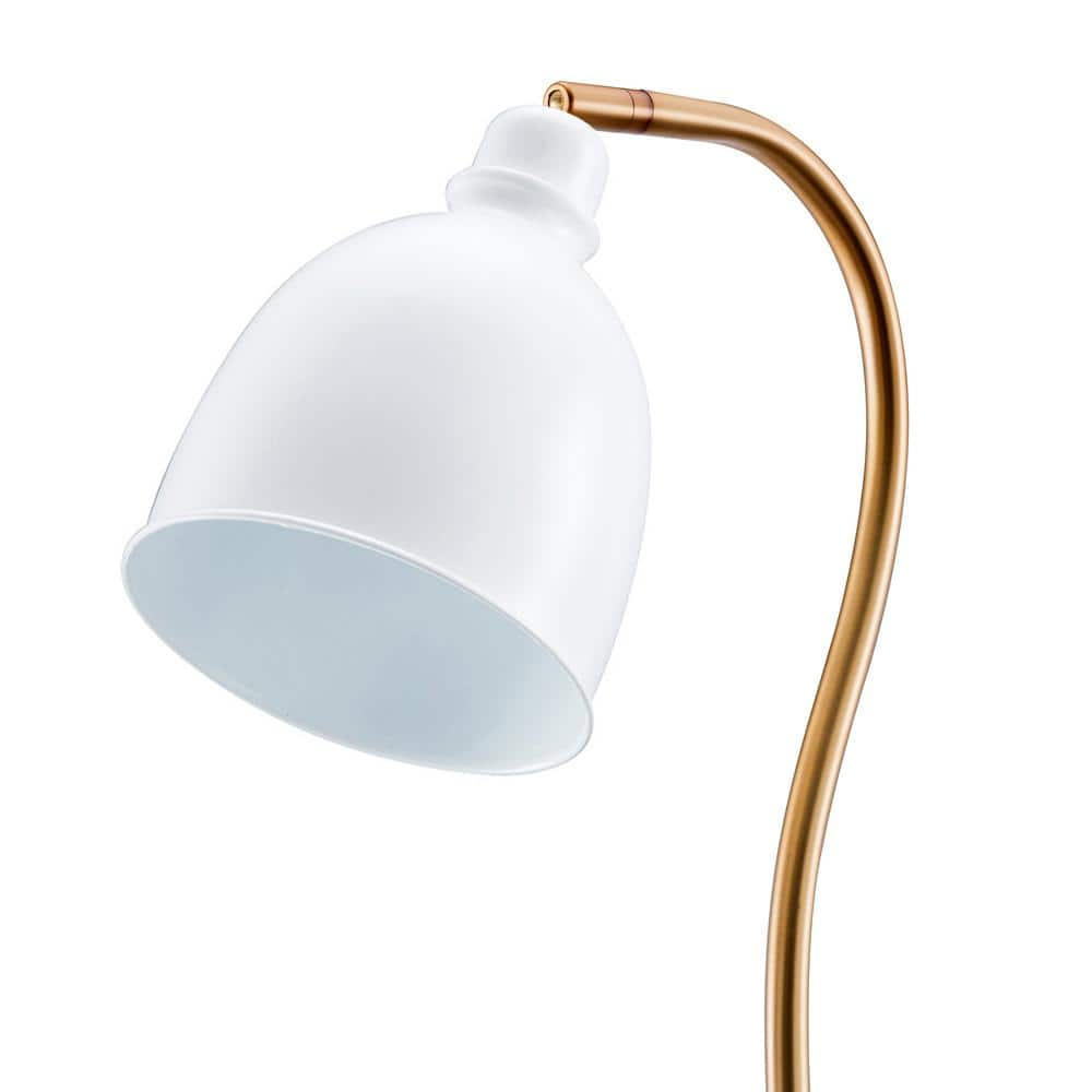 Adjustable Brass Finish Arc Floor Lamp with Matte White Shade