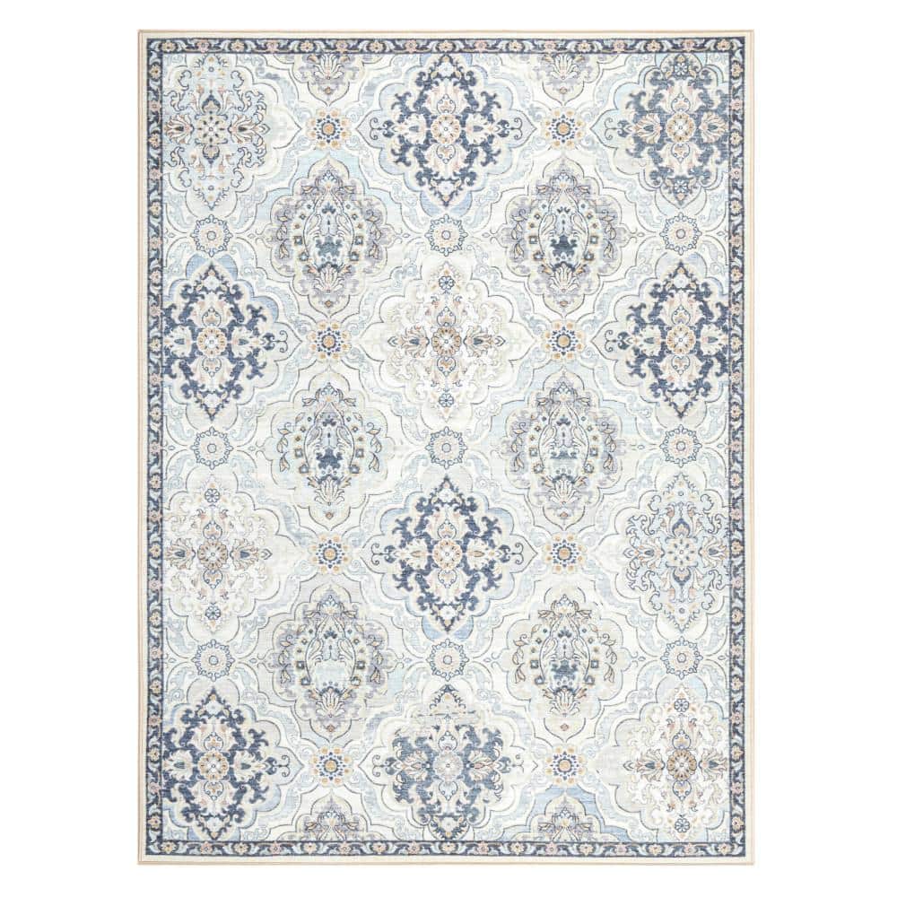 Gray and Blue Synthetic Tufted Rectangular 8' x 10' Area Rug