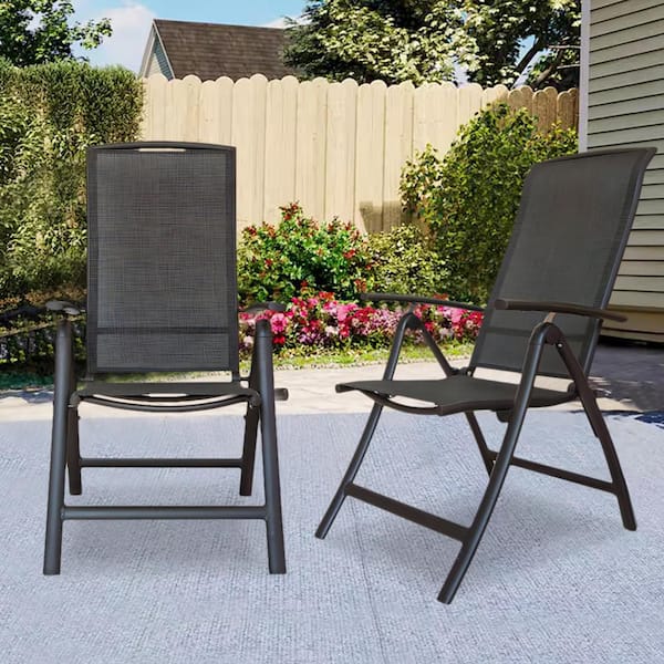 Tenleaf 2-Piece Metal Outdoor Foldable Recliner with Textilene Fabric Seat, Aluminium Adjustable Backrest Patio Chairs