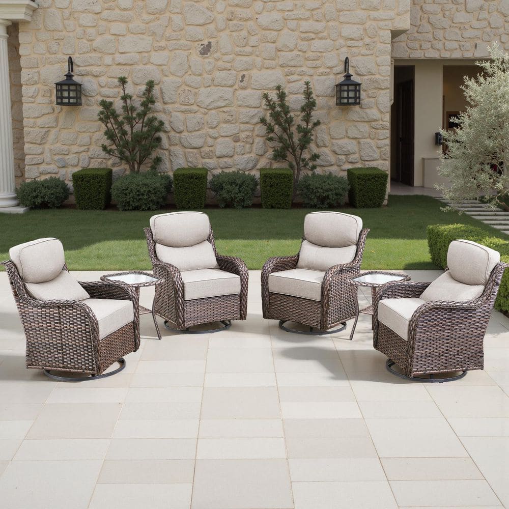 Holion 6-Piece Brown Wicker Outdoor Swivel Rocker Patio Chairs Patio Conversation Set with 6 in. Thick Beige Cushions price history on PriceWatchPro