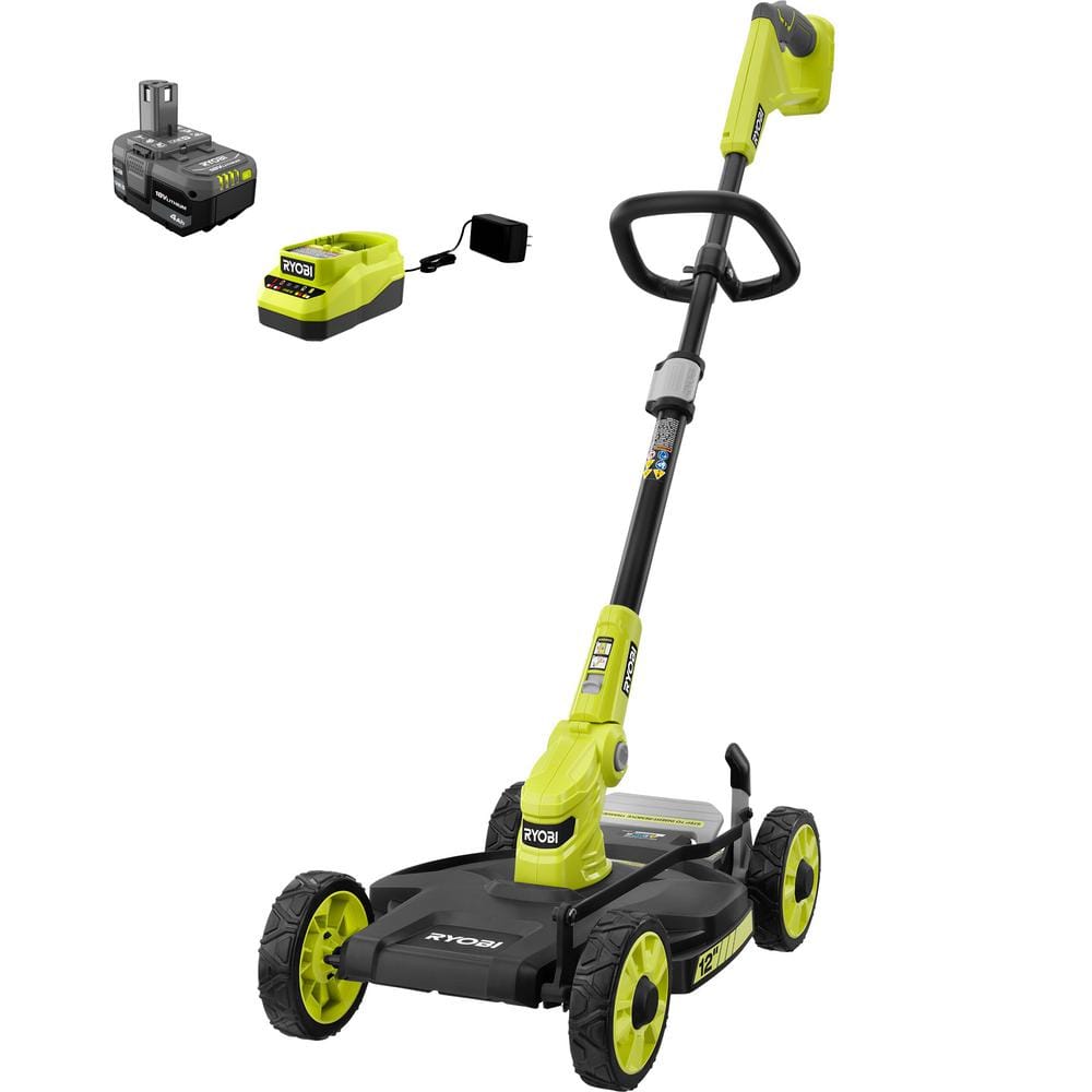 Ryobi ONE+ 18V 12 in. Cordless 3-in-1 Trim Mower with 4.0 Ah Battery and Charger