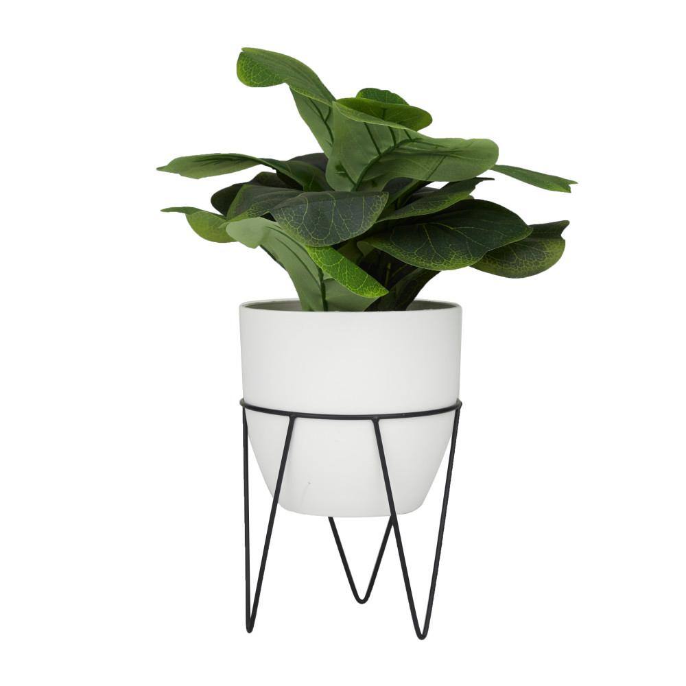 19.25'' Green Faux Pilea Plant in White Metal Pot