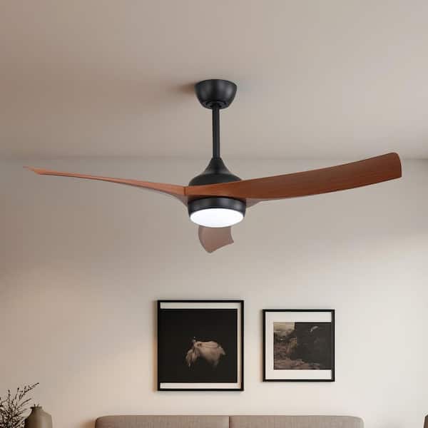 MODERN HABITAT 52 in. Integrated LED Indoor Downrod Mount Black/Walnut Windmill Ceiling Fan with Dimmable Light and Remote 6-Speed