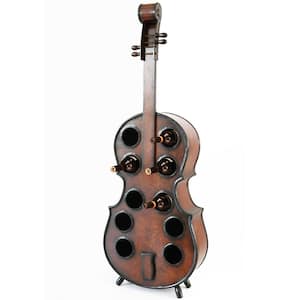 10-Bottle Cherry Brown Wooden Violin Shaped Wine Rack with Decorative Wine Holder